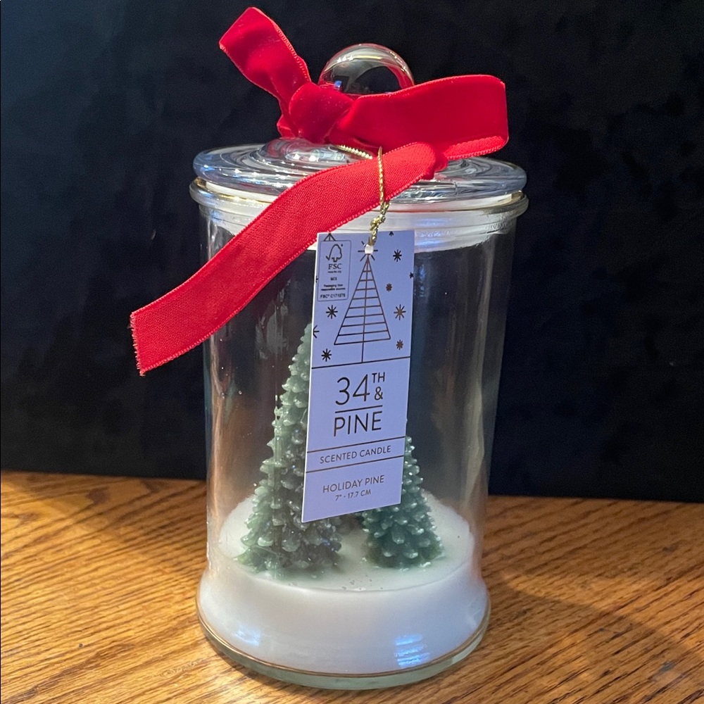 Holiday Pine Candle with Red Ribbon - Picture 2 of 4